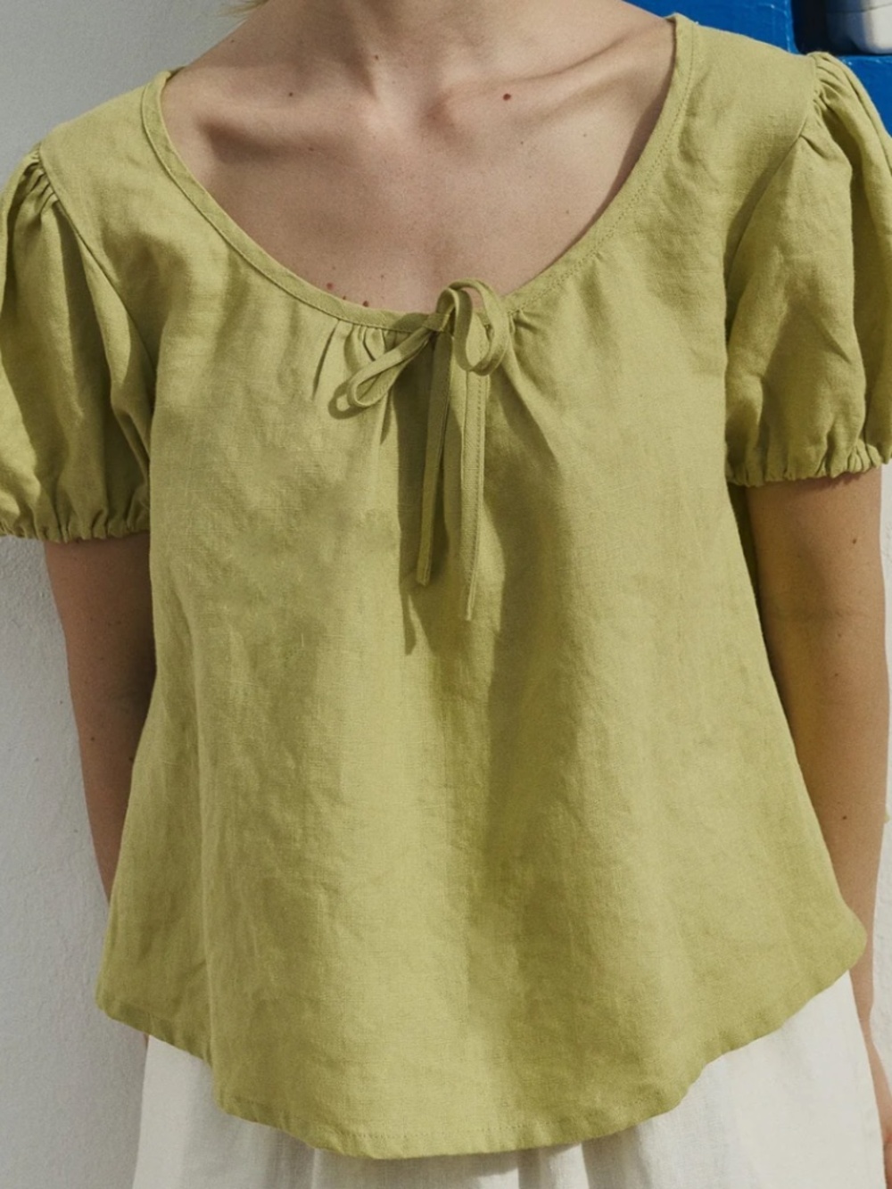 notPERFECTLINEN: MILOS puff sleeve linen blouse (Pistachio Mint, XS) - Picture 5 of 5
